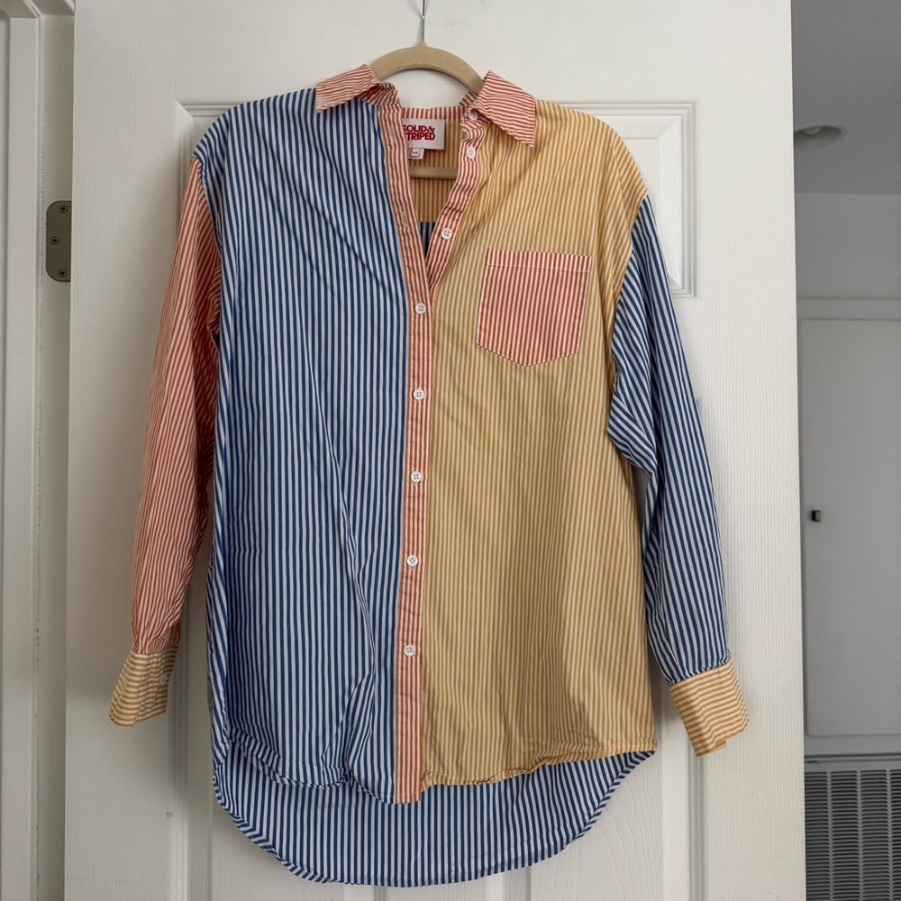 SOLID & STRIPED Blue and Yellow Casual Button Down Shirt - Picture 2 of 5